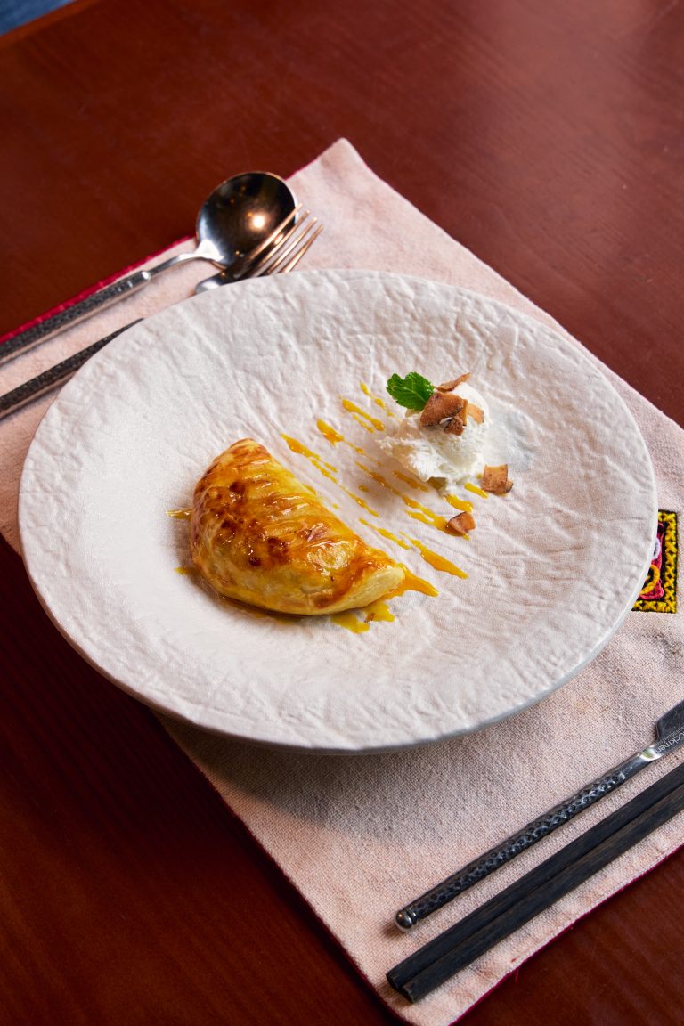 Homemade Apple Cake Served With Ice Cream